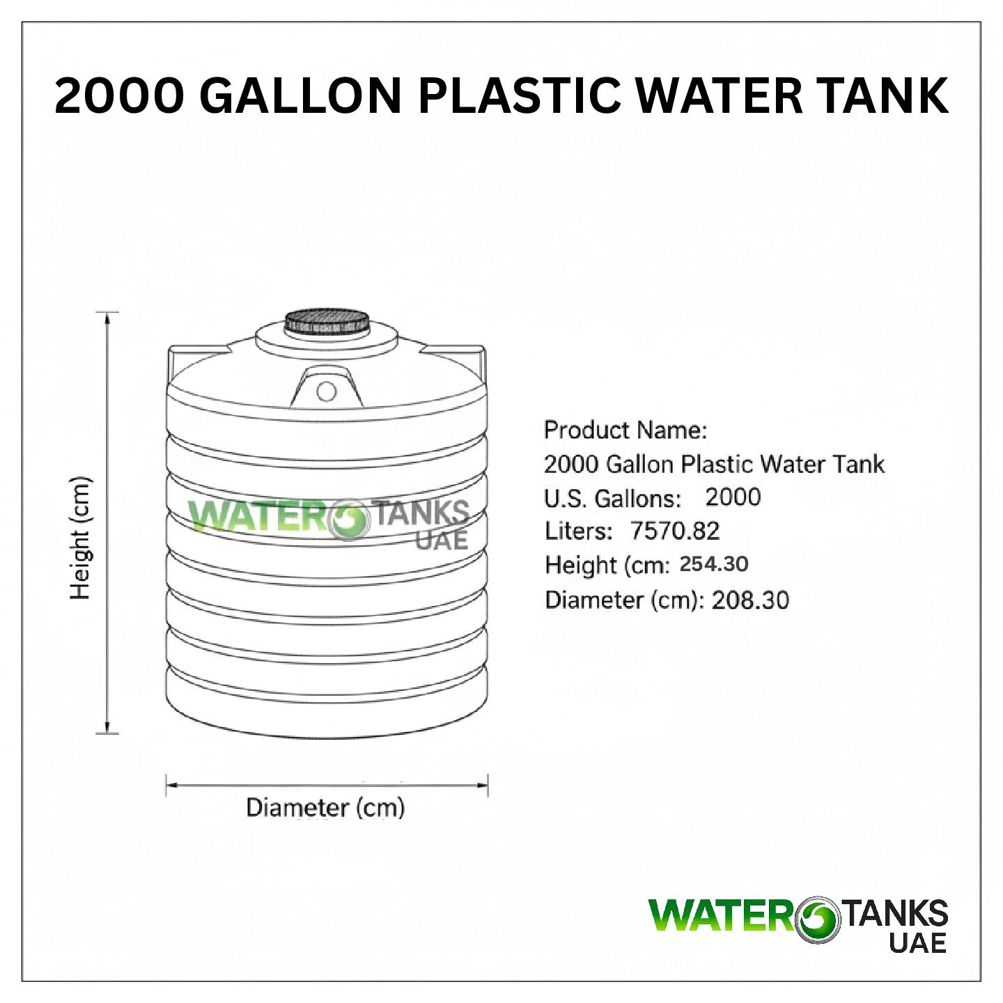 2000 Gallon Water Tank Plastic Water Tank Water Tank UAE
